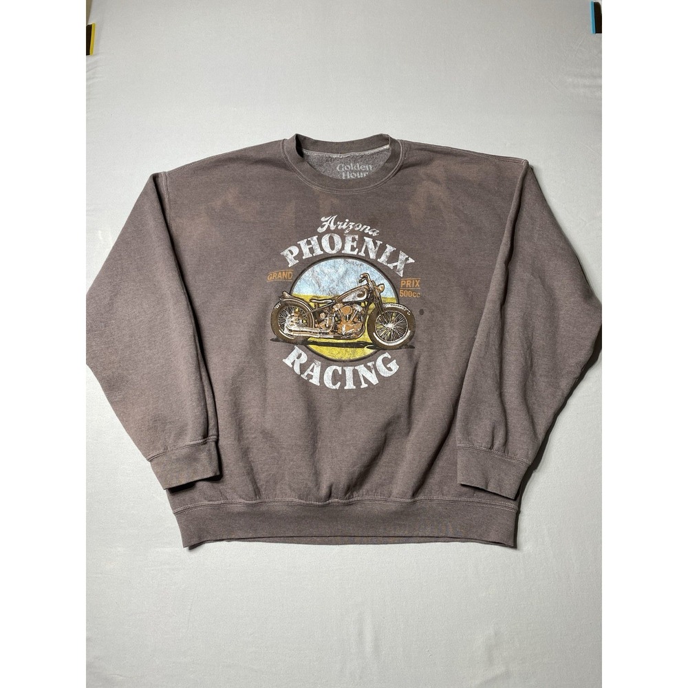 Golden Hour Phoenix Arizona Motorcycle Racing Sweatshirt Brown L/XL Oversized